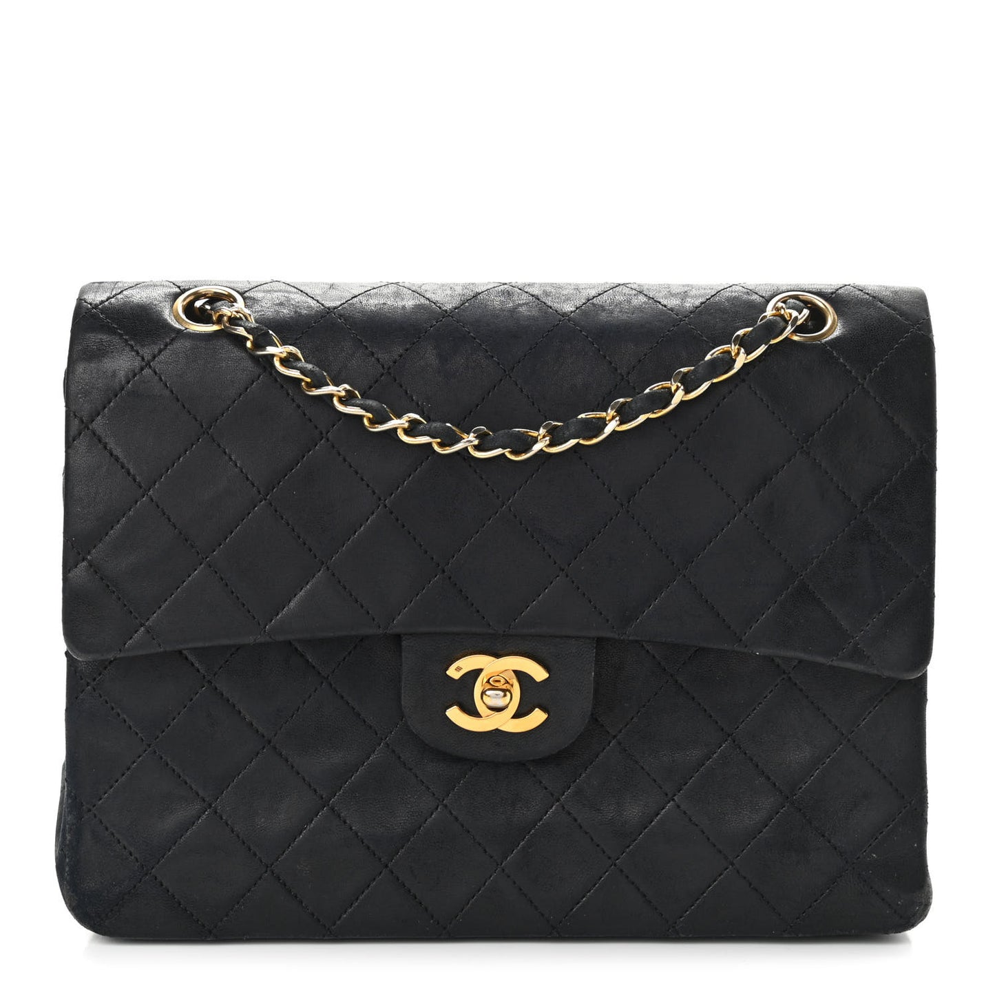Lambskin Quilted Medium Double Flap Black
