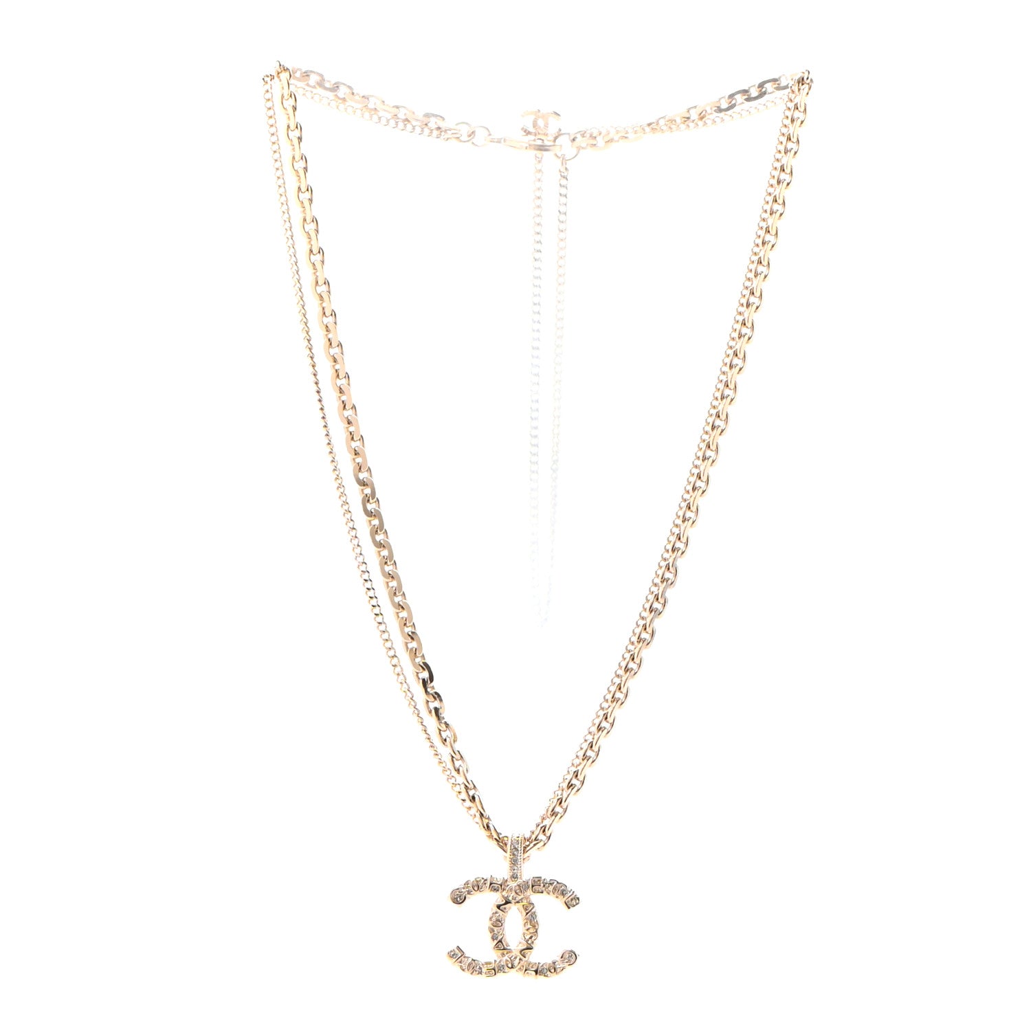 Chanel Crystal CC Multi Strand Chain Necklace Gold 3 of 5