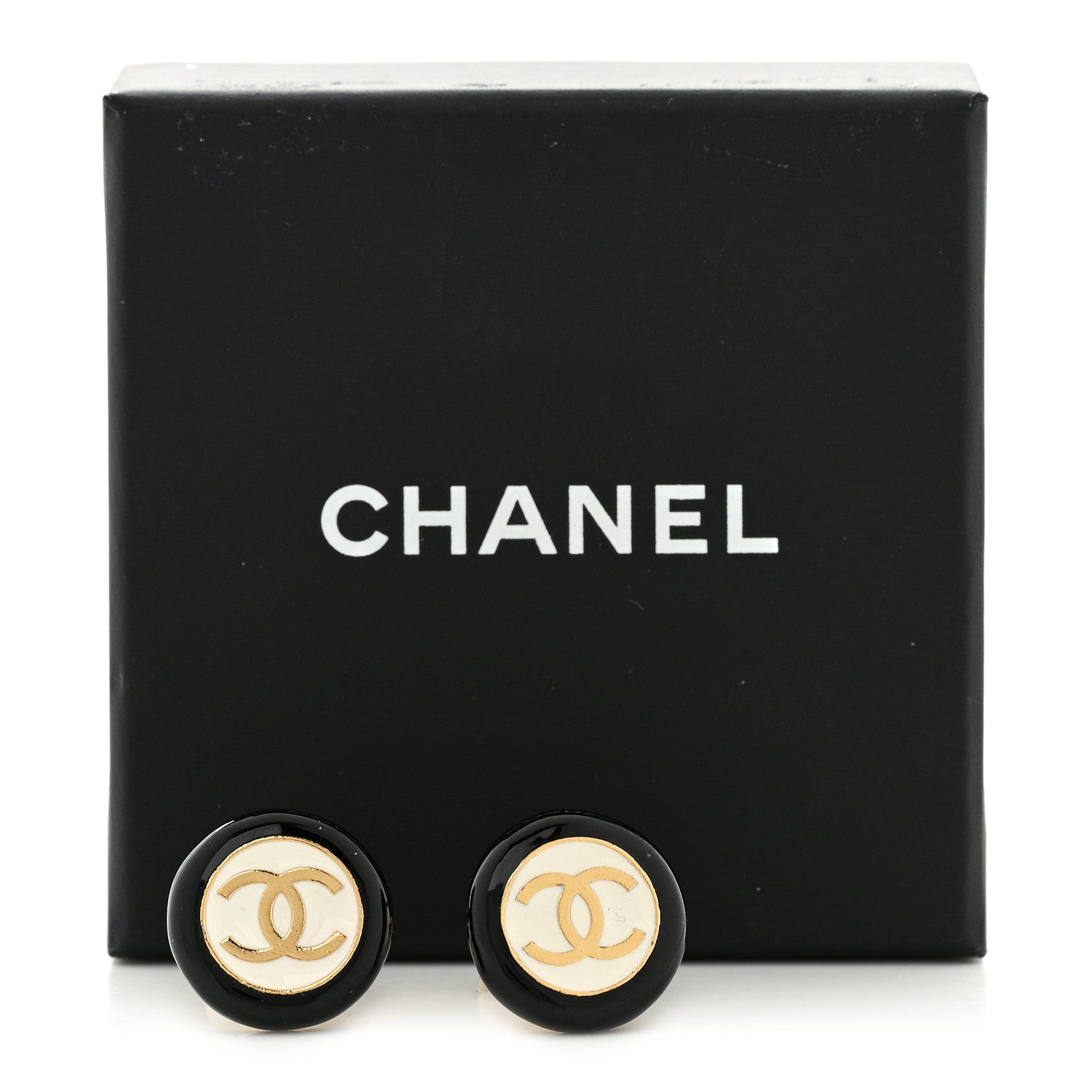 Chanel Enamel CC Clip On Earrings Black White 4 of 4