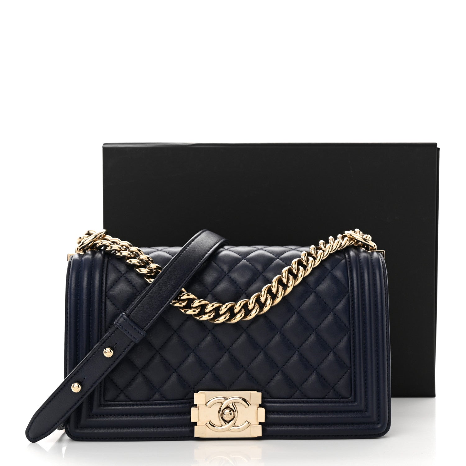 Chanel Lambskin Quilted Medium Boy Flap Dark Blue 12 of 12