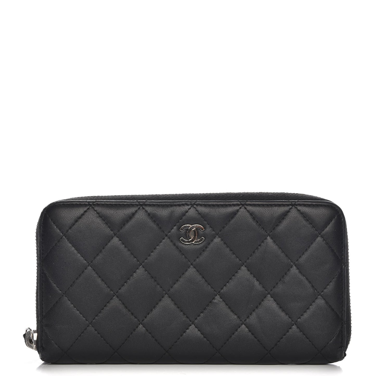 Lambskin Quilted Large Gusset Zip Around Wallet Black