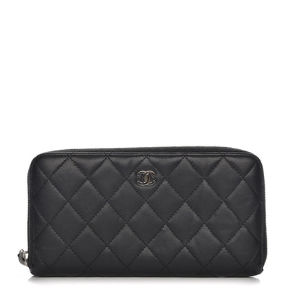 Chanel Lambskin Quilted Large Gusset Zip Around Wallet Black 1 of 10