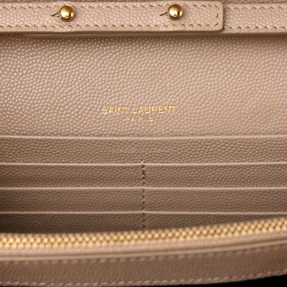 Saint Laurent Grain De Poudre Matelasse Chevron Monogram Chain Wallet Dark Beige 6 of 10