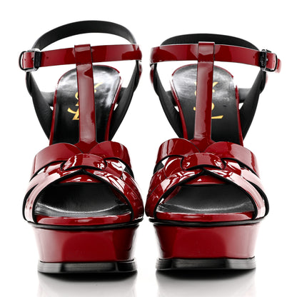 Saint Laurent Patent Calfskin Tribute 105 Platform Sandals 35.5 Hot Red 2 of 8