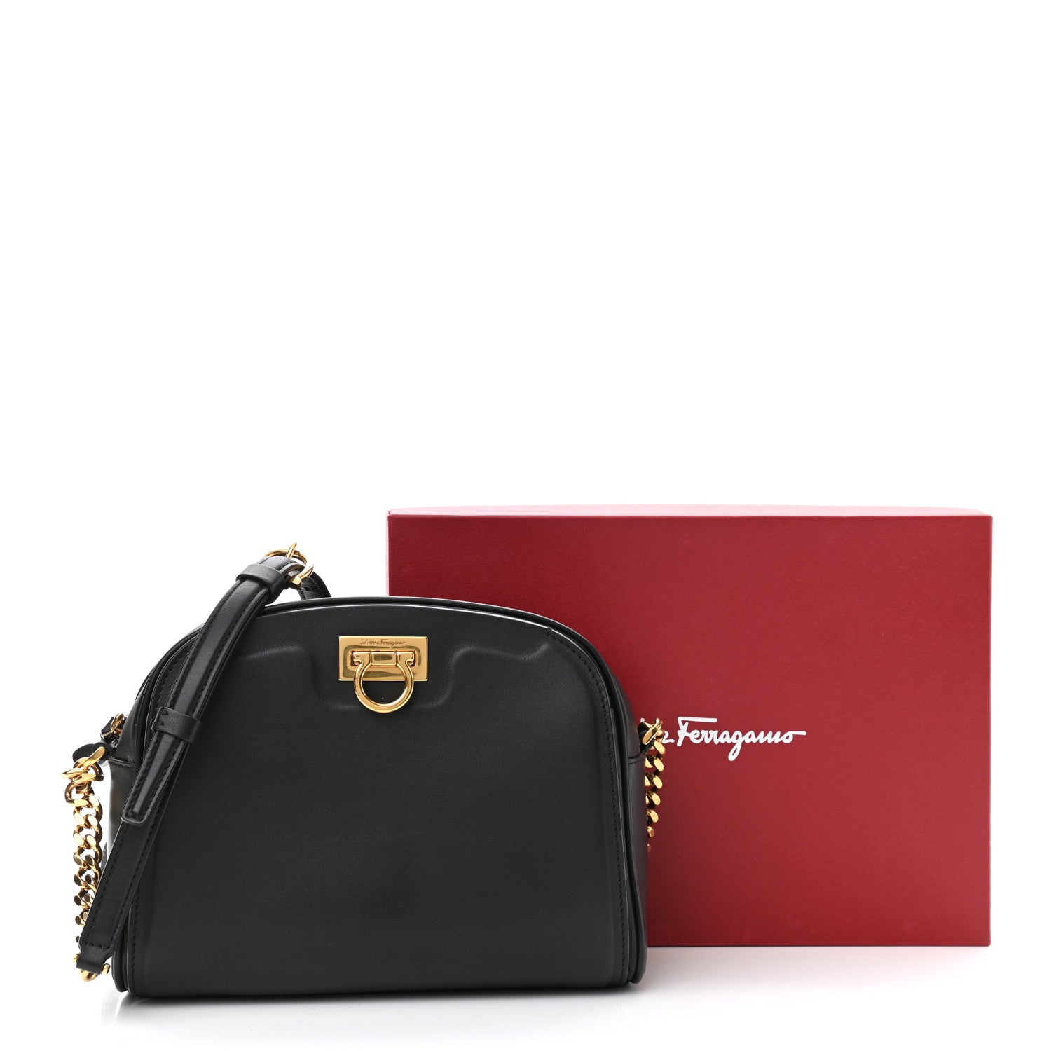 Salvatore Ferragamo Calfskin Trifolio Camera Crossbody Bag Black 9 of 9