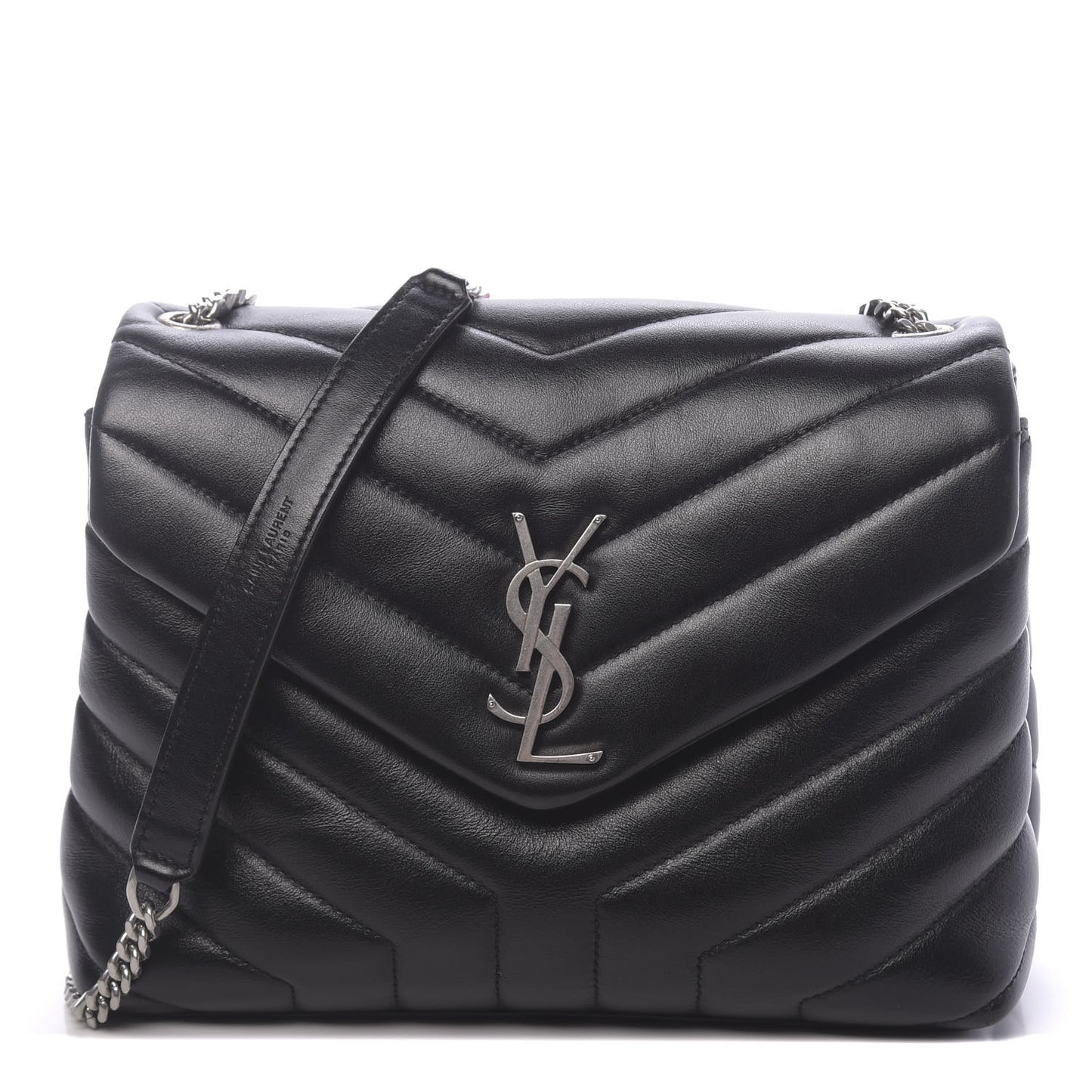 Calfskin Y Quilted Monogram Small Loulou Chain Satchel Black
