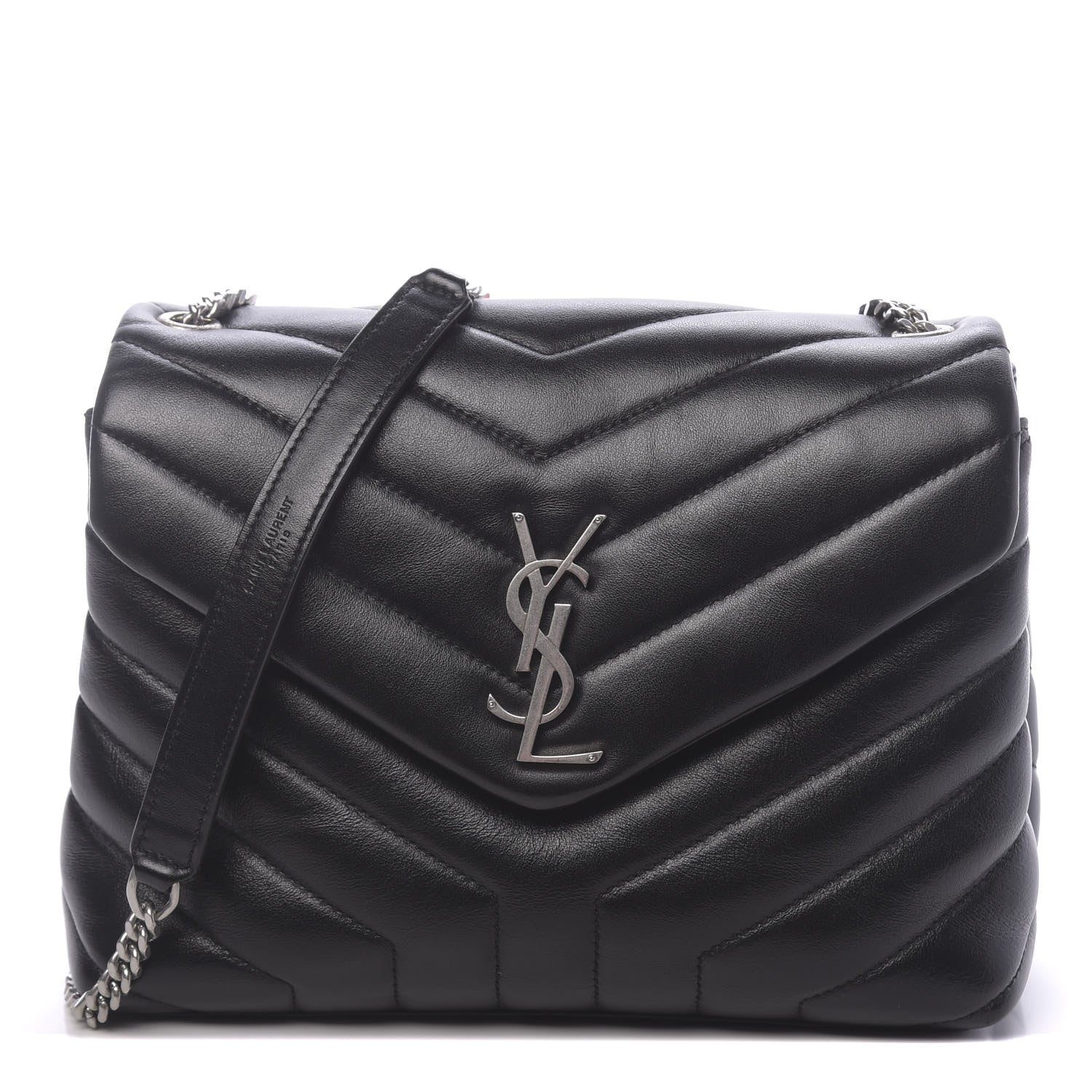 Saint Laurent Calfskin Y Quilted Monogram Small Loulou Chain Satchel Black 1 of 9
