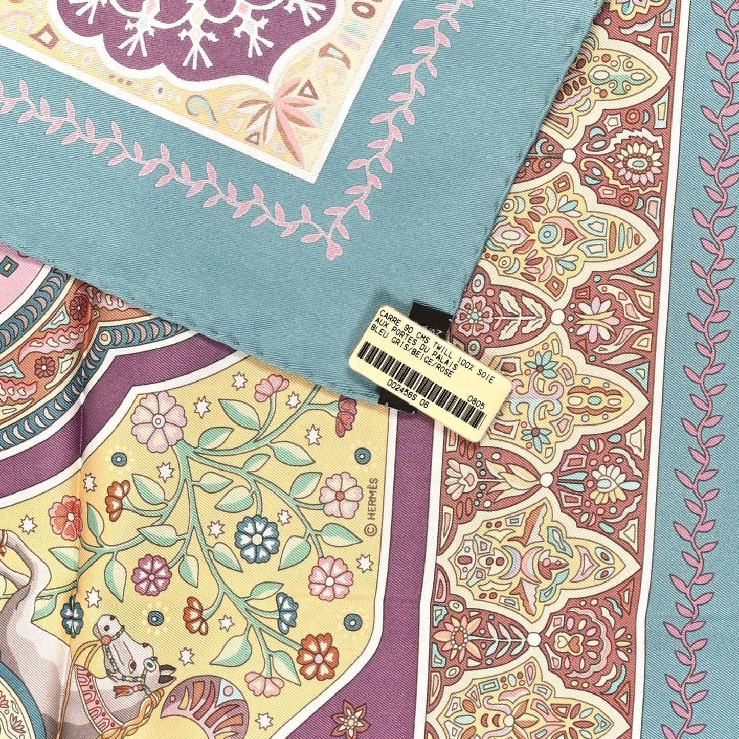Silk Aux Portes Du Palais Scarf 90 Bleu Gris Beige Rose