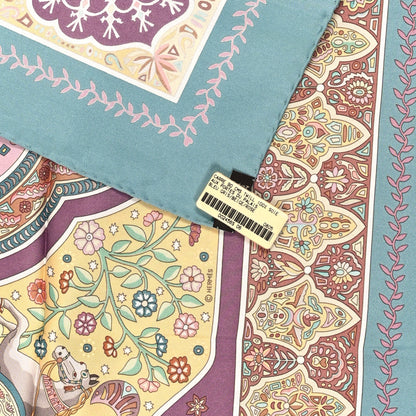 Hermes Silk Aux Portes Du Palais Scarf 90 Bleu Gris Beige Rose 3 of 3