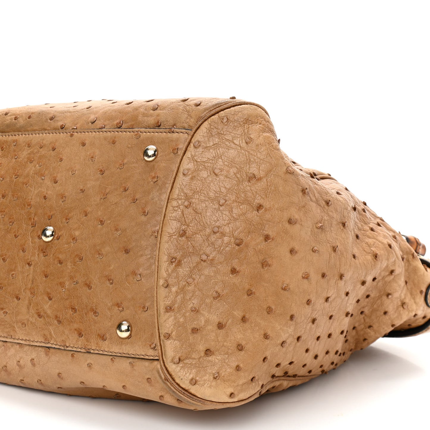 Ostrich Medium Bamboo Buckle Tote Tan