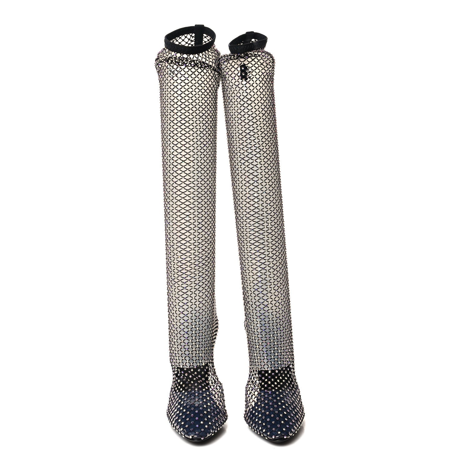 Saint Laurent Mesh Crystal Koller 100 Knee High Boots 39 Black 2 of 7