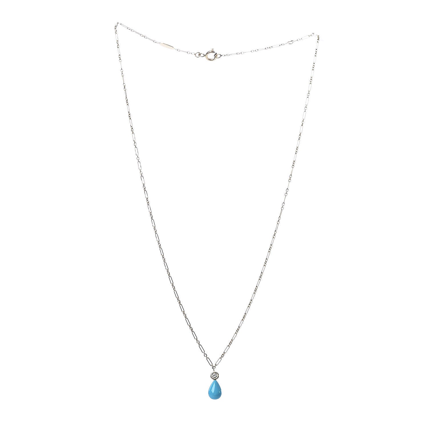 Christian Dior 18K Yellow Gold Diamond Turquoise Drop Pendant Necklace 3 of 4