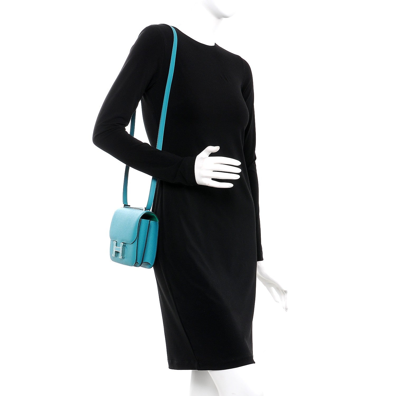 Hermes Epsom Enamel Constance 18 Bleu Paon Menthe 2 of 17