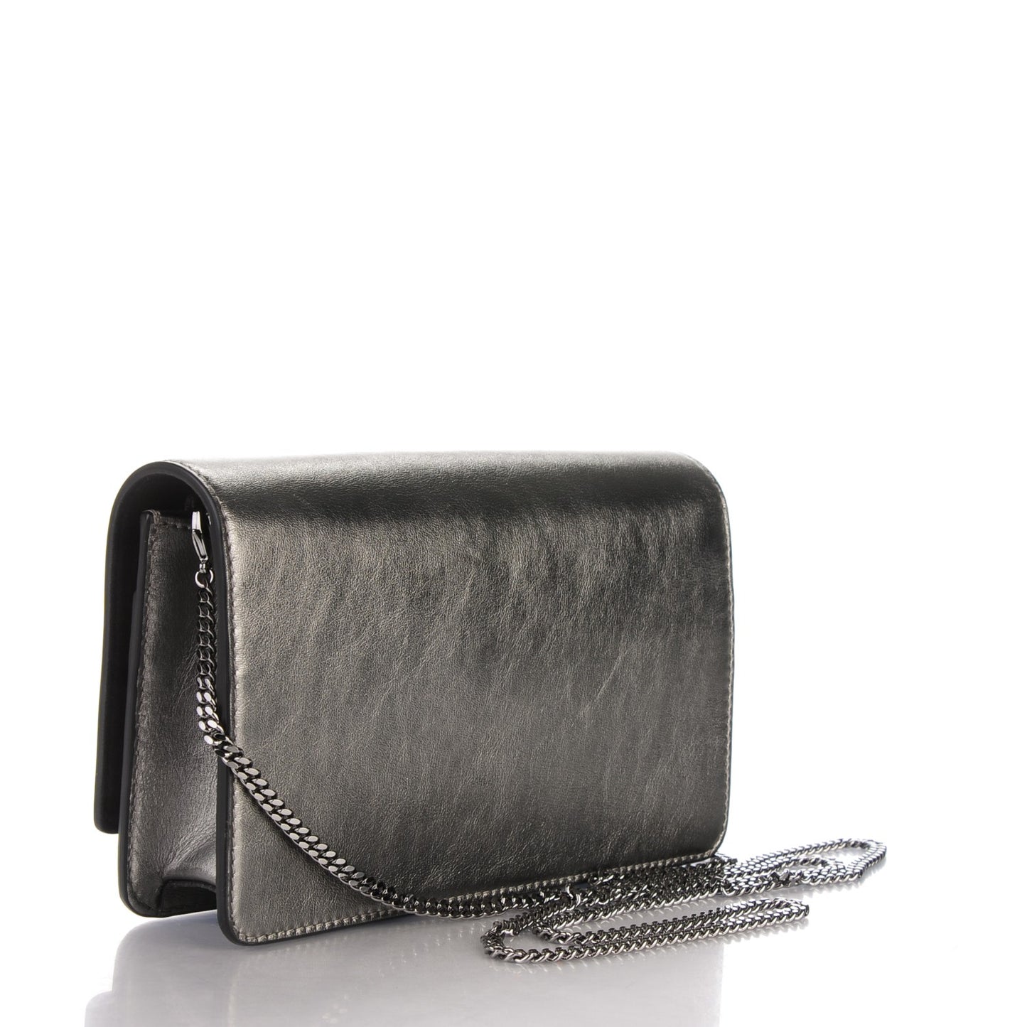 Glossy Calfskin Crystal Studded Tube Wallet On Chain Graphite