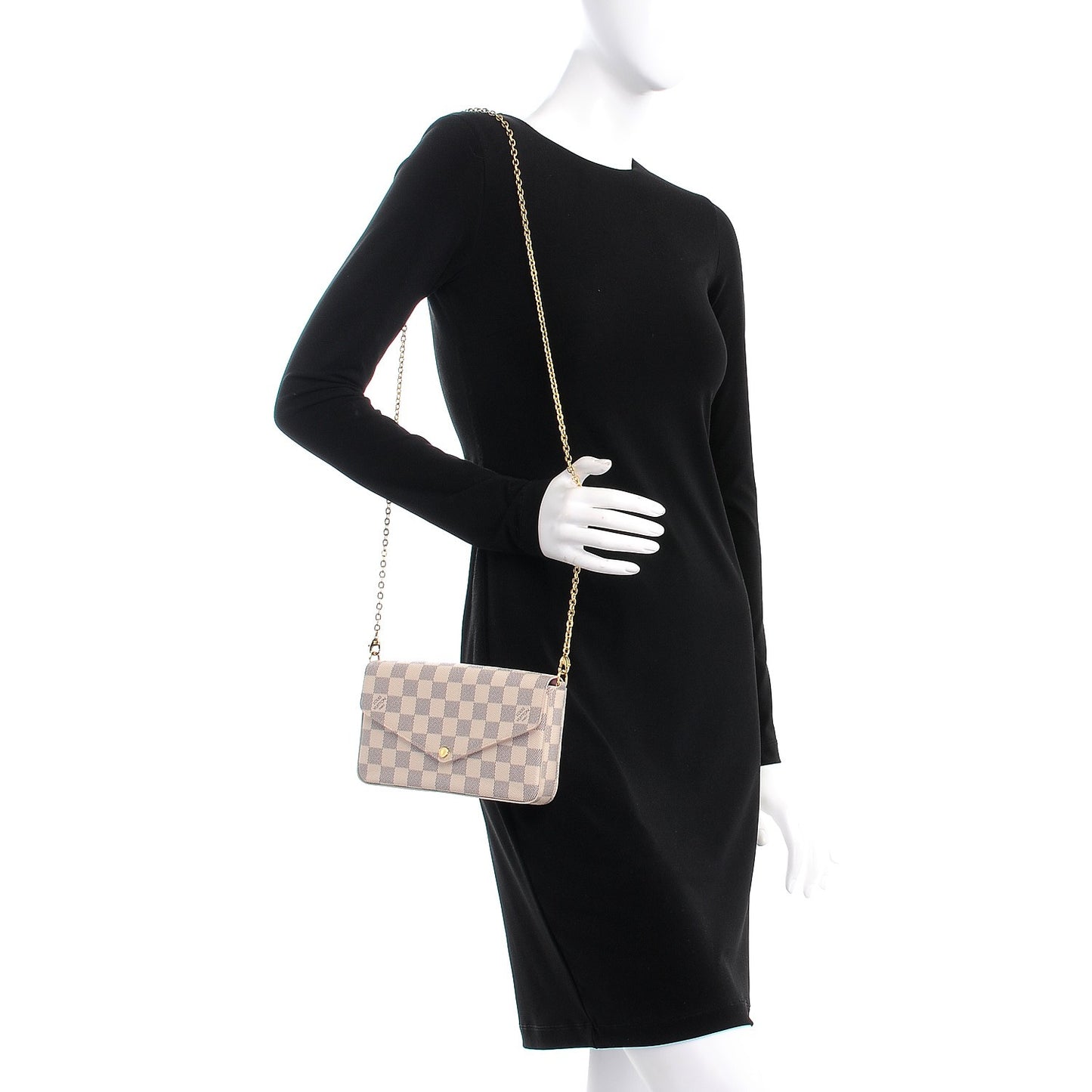 Damier Azur Pochette Felicie Chain Wallet Rose Ballerine