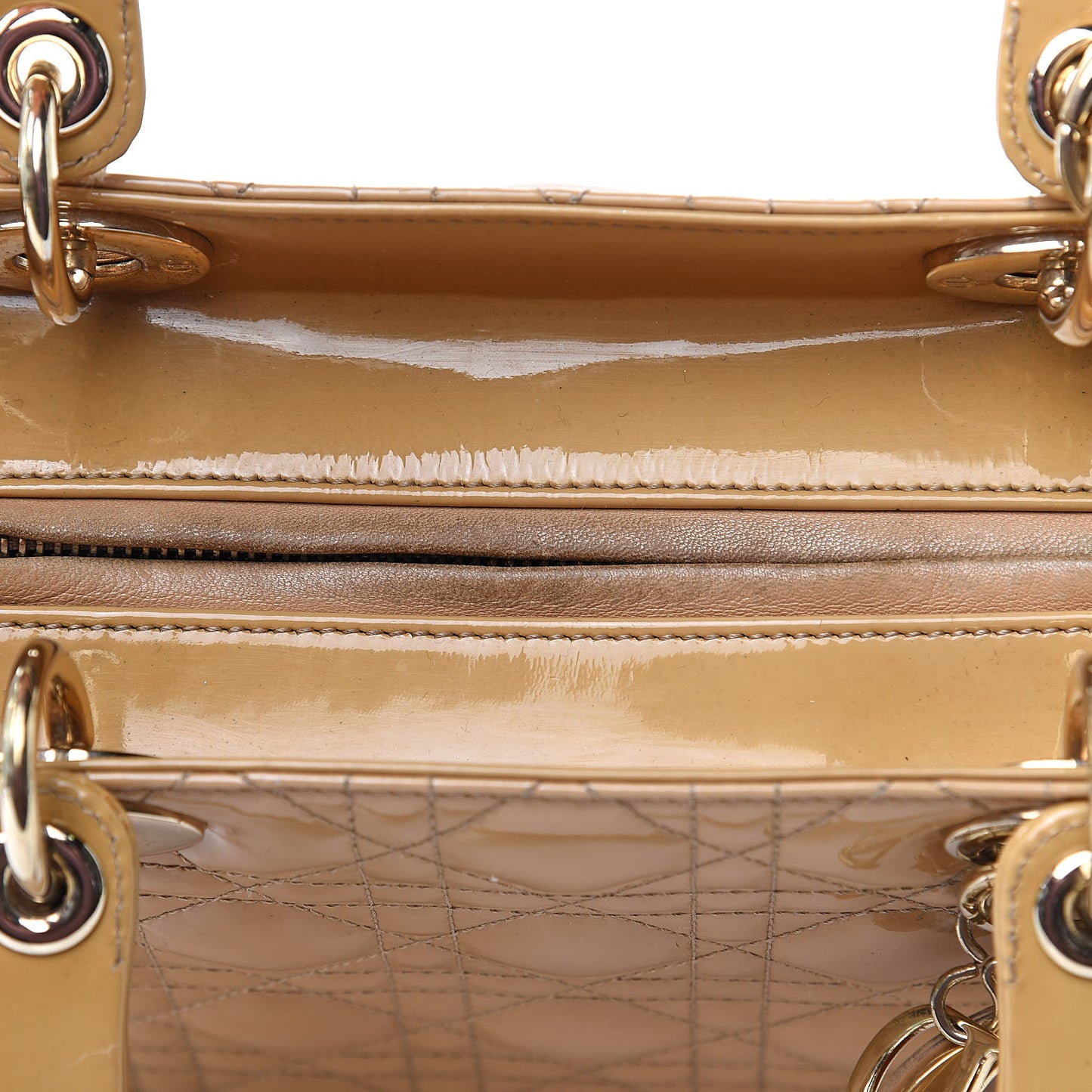 Patent Cannage Medium Lady Dior Beige