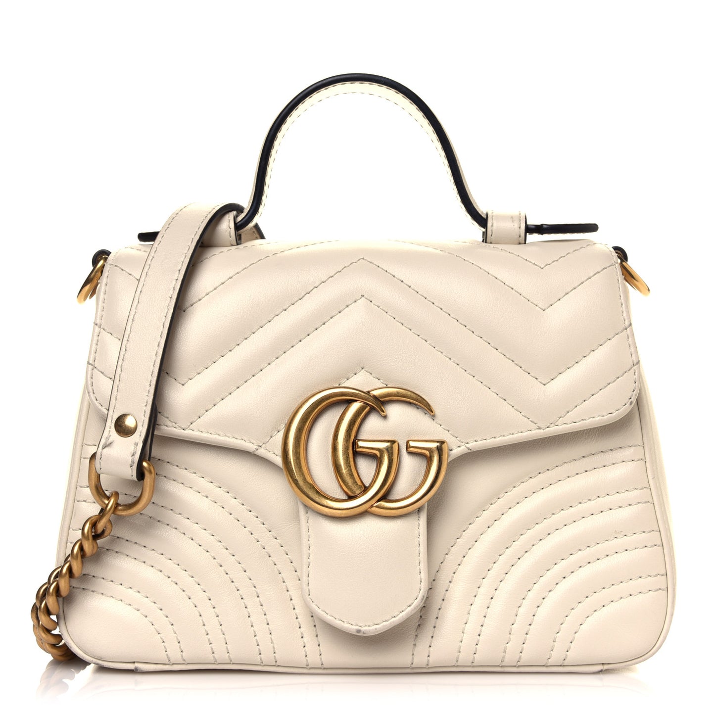 Calfskin Matelasse Mini GG Marmont Top Handle Shoulder Bag White