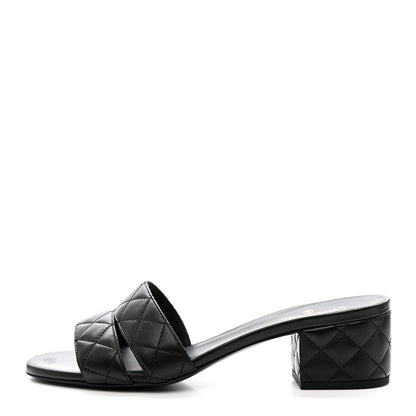 Chanel Lambskin Quilted CC Mules Sandals 39 Black 1 of 10