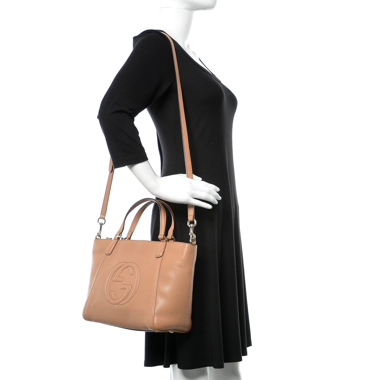 Pebbled Calfskin Small Soho Top Handle Bag Camelia