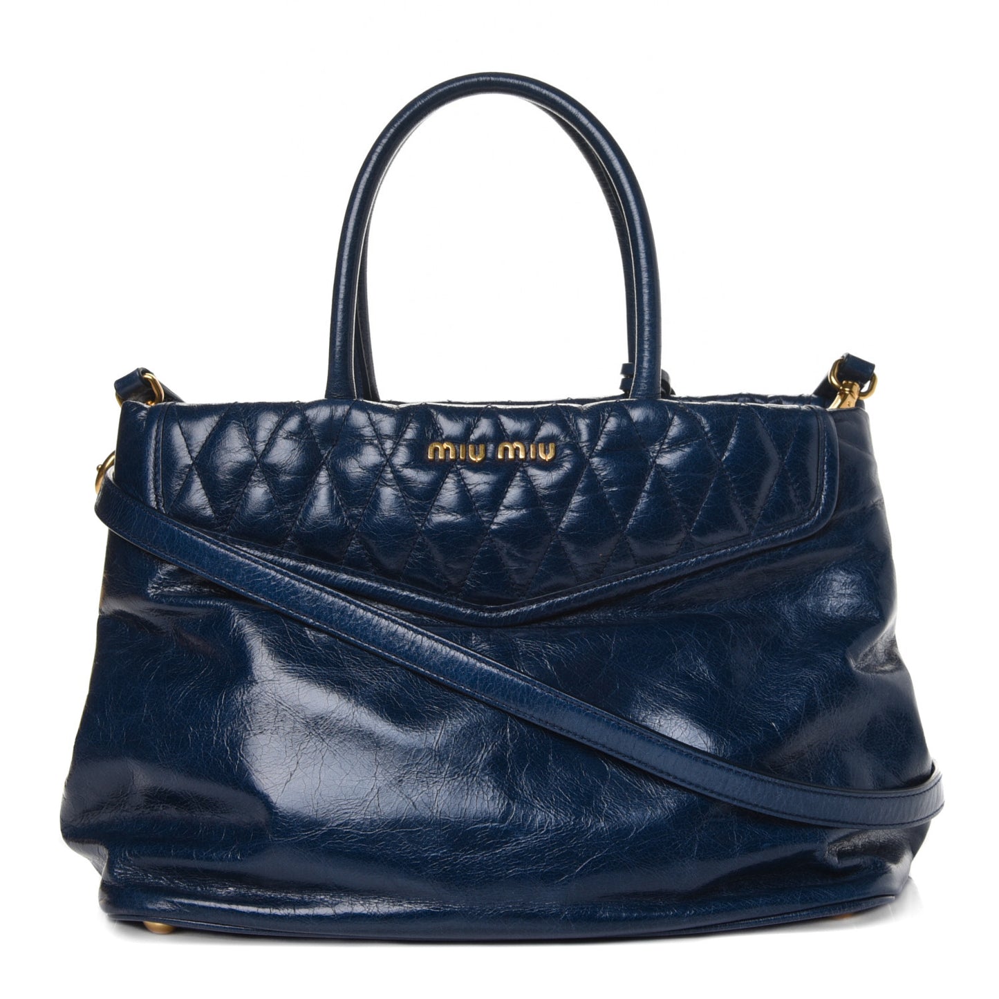 Vitello Shine Trapuntata Top Handle Tote Bluette