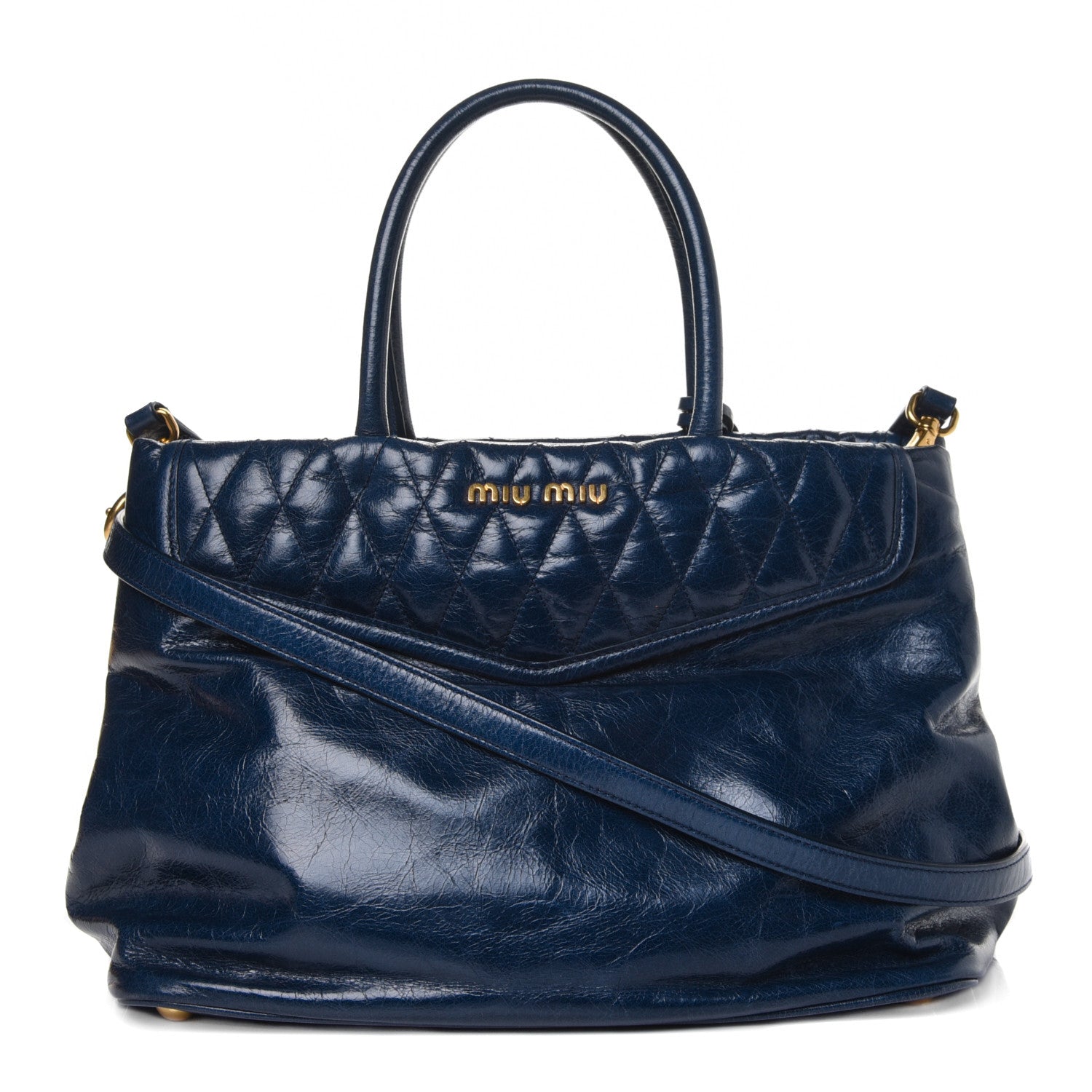 Miu Miu Vitello Shine Trapuntata Top Handle Tote Bluette 1 of 6