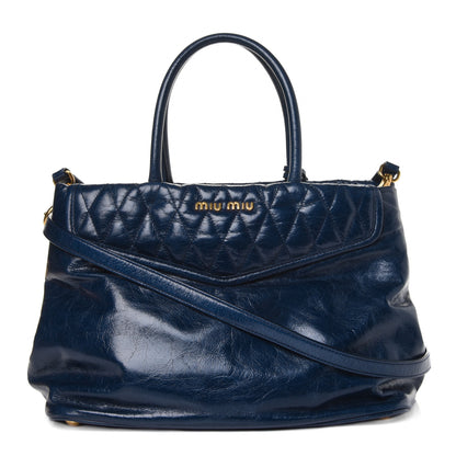 Miu Miu Vitello Shine Trapuntata Top Handle Tote Bluette 1 of 6