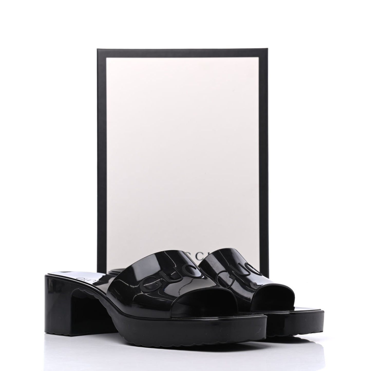 Rubber Gucci Logo Womens Platform 20/60mm Slide Sandals 40 Black