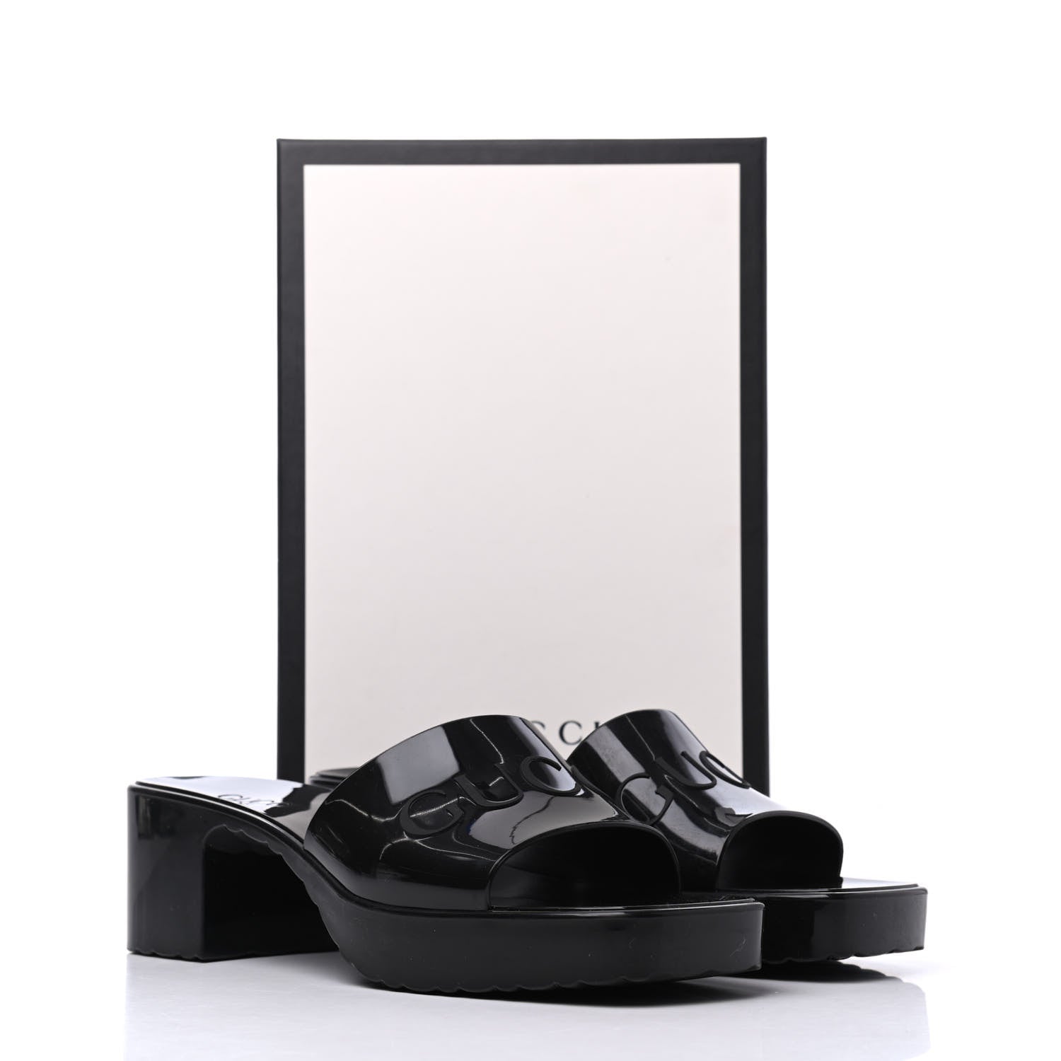 Gucci Rubber Gucci Logo Womens Platform 20/60mm Slide Sandals 40 Black 14 of 14