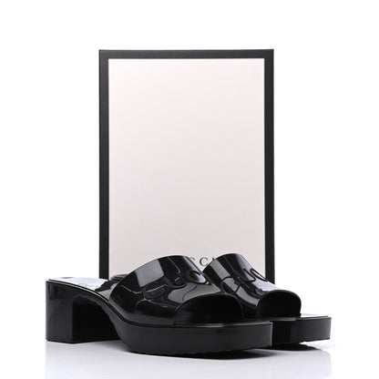 Gucci Rubber Gucci Logo Womens Platform 20/60mm Slide Sandals 40 Black 14 of 14
