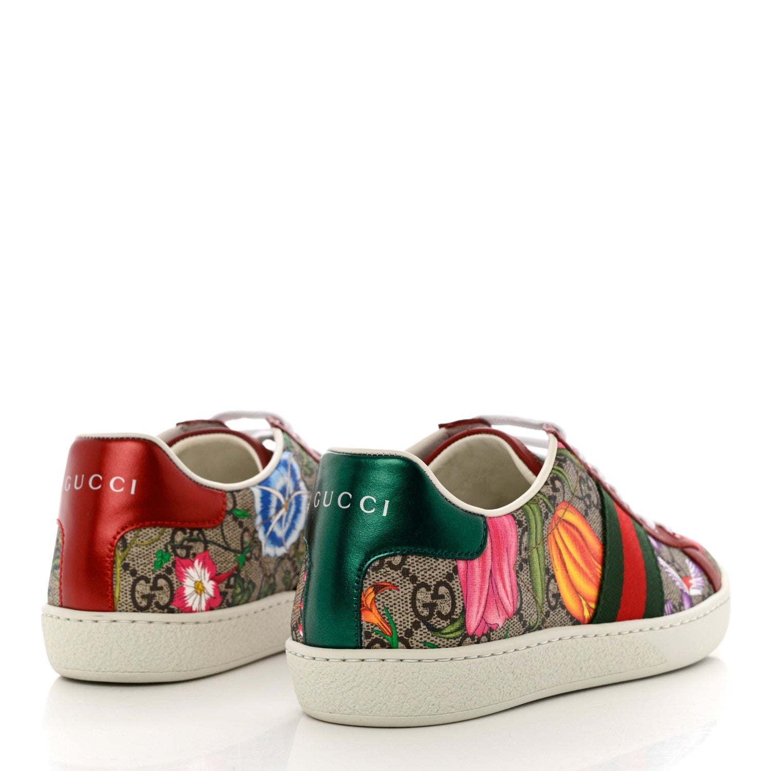 Gucci GG Supreme Monogram Flora Web Womens Ace Sneakers 35 Beige Multicolor Rosso 4 of 9