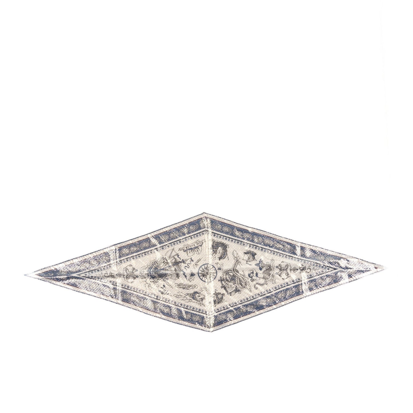 Metallic Silk Tatouages Marins Bandana Losange Scarf Bleu Jean White Black