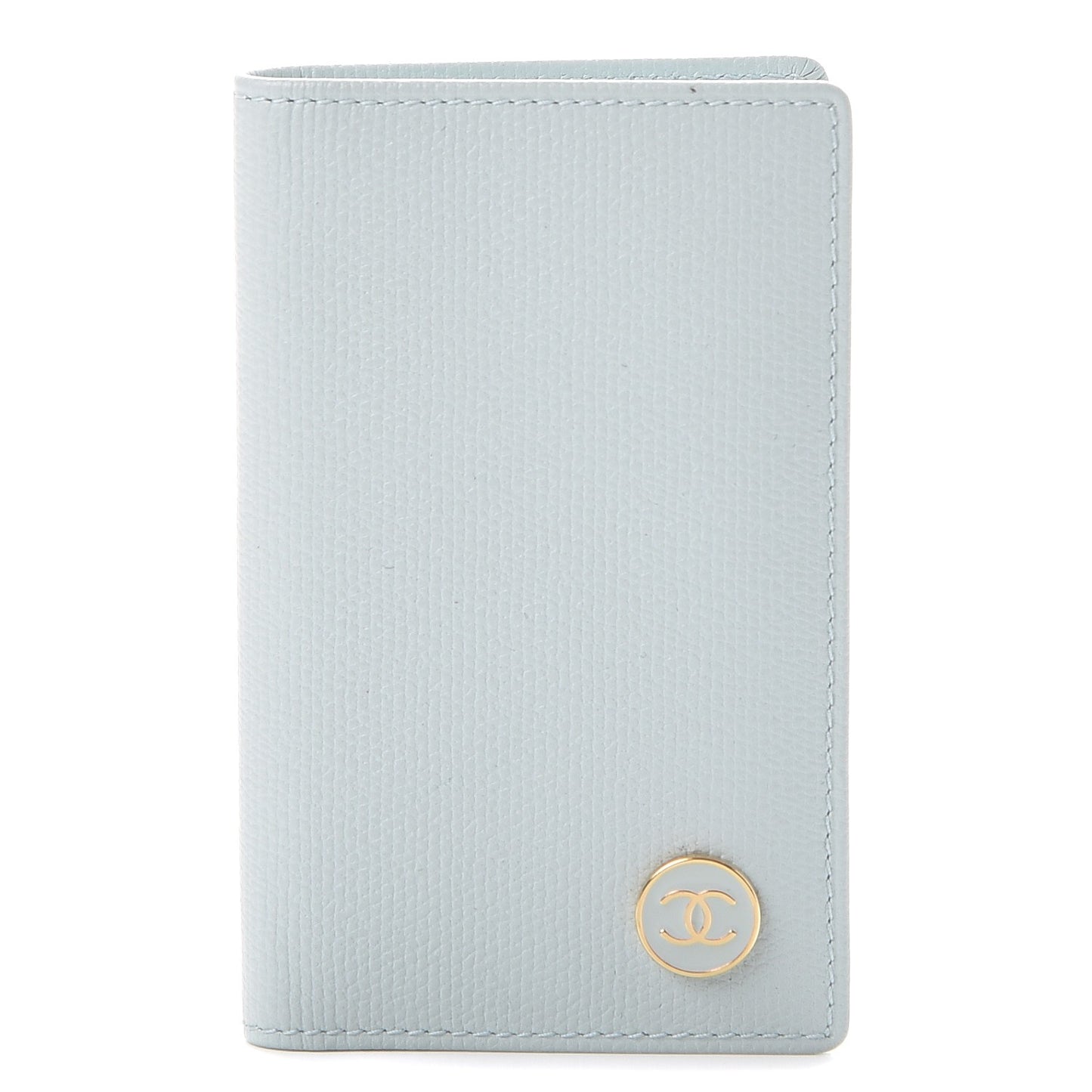 Grained Calfskin Small CC Button Pocket Agenda Cover Light Blue