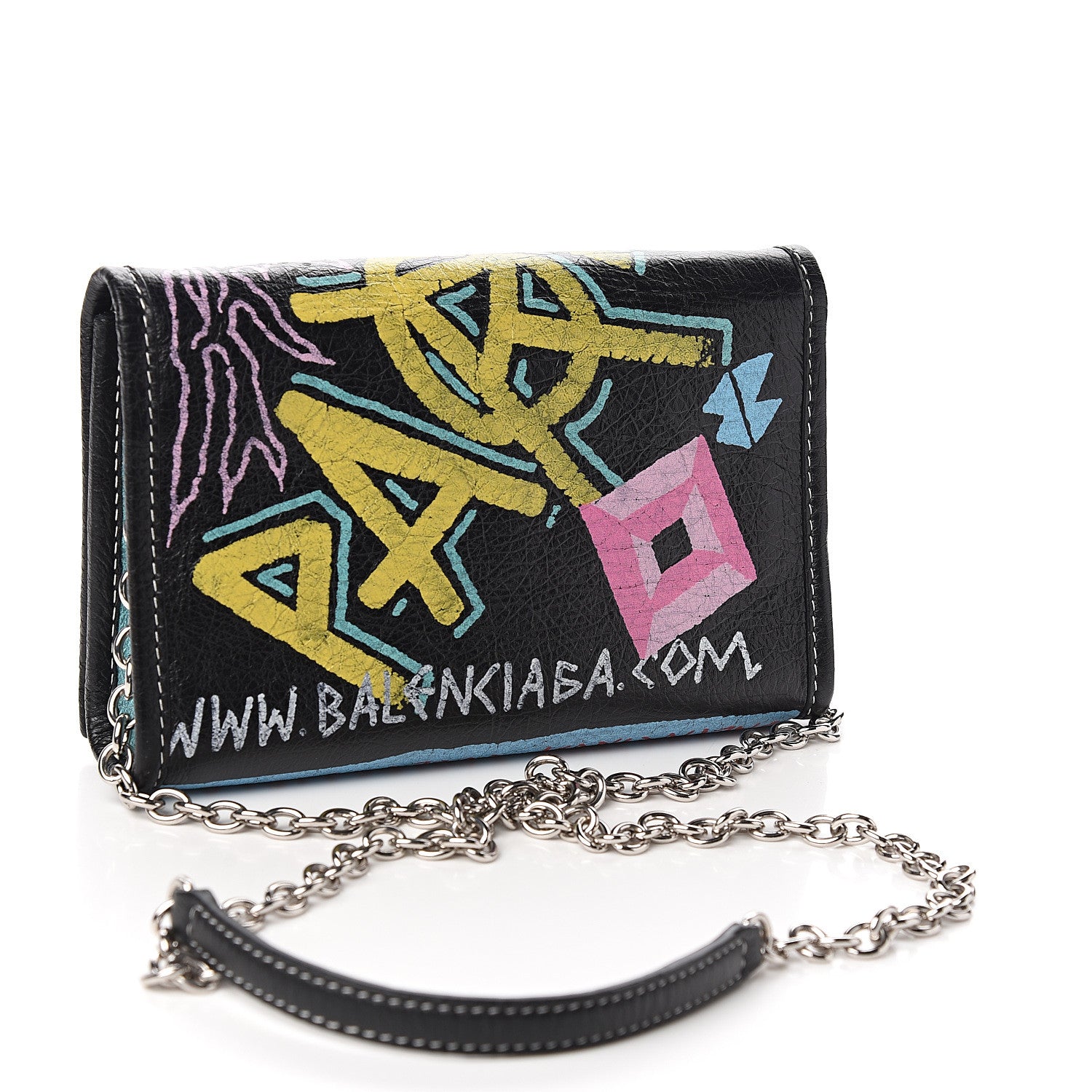 Balenciaga Agneau Arena Graffiti All Over Bazar Chain Shoulder Bag Black Multicolor 2 of 9