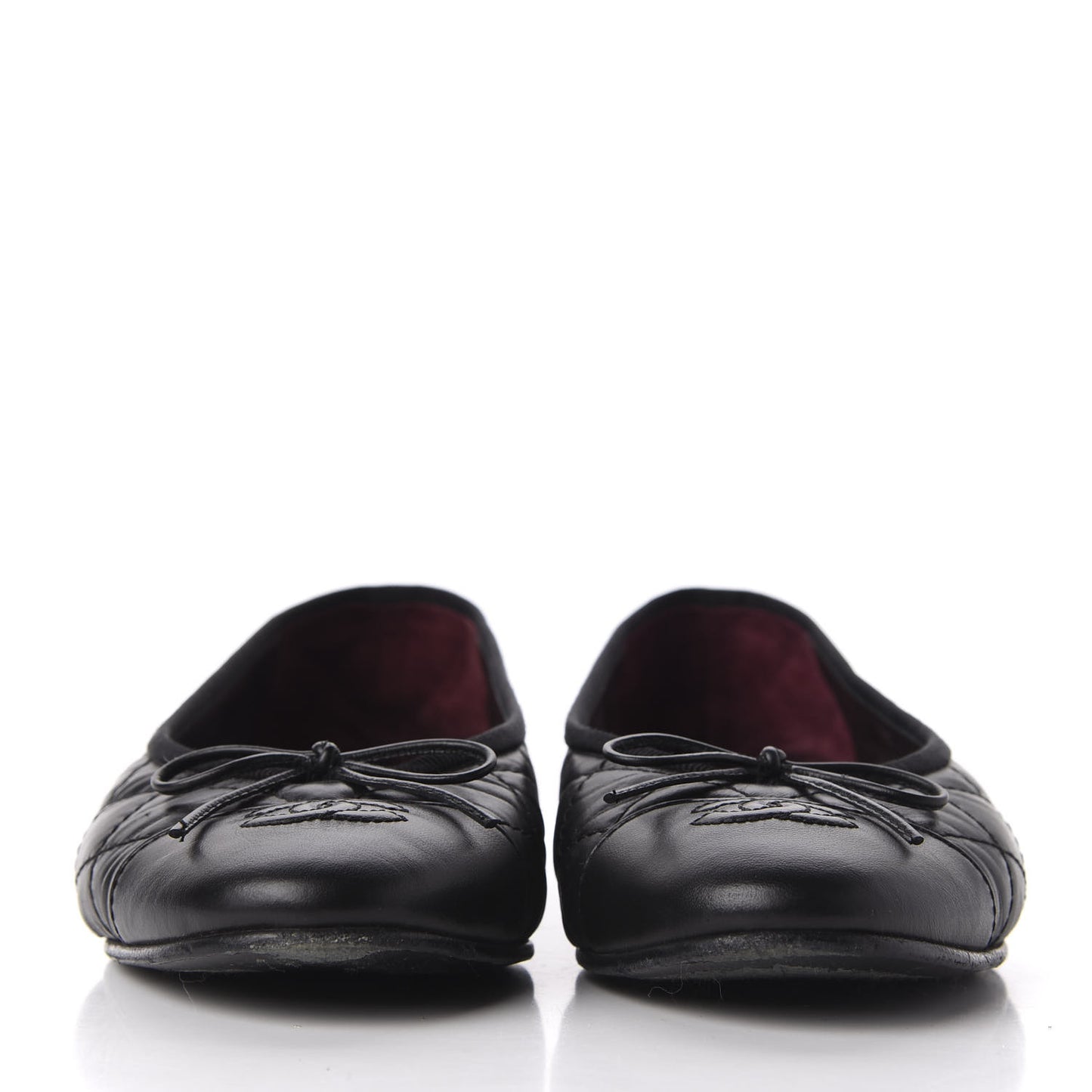 Aged Calfskin Quilted CC Cap Toe Ballerina Flats 37.5 Black