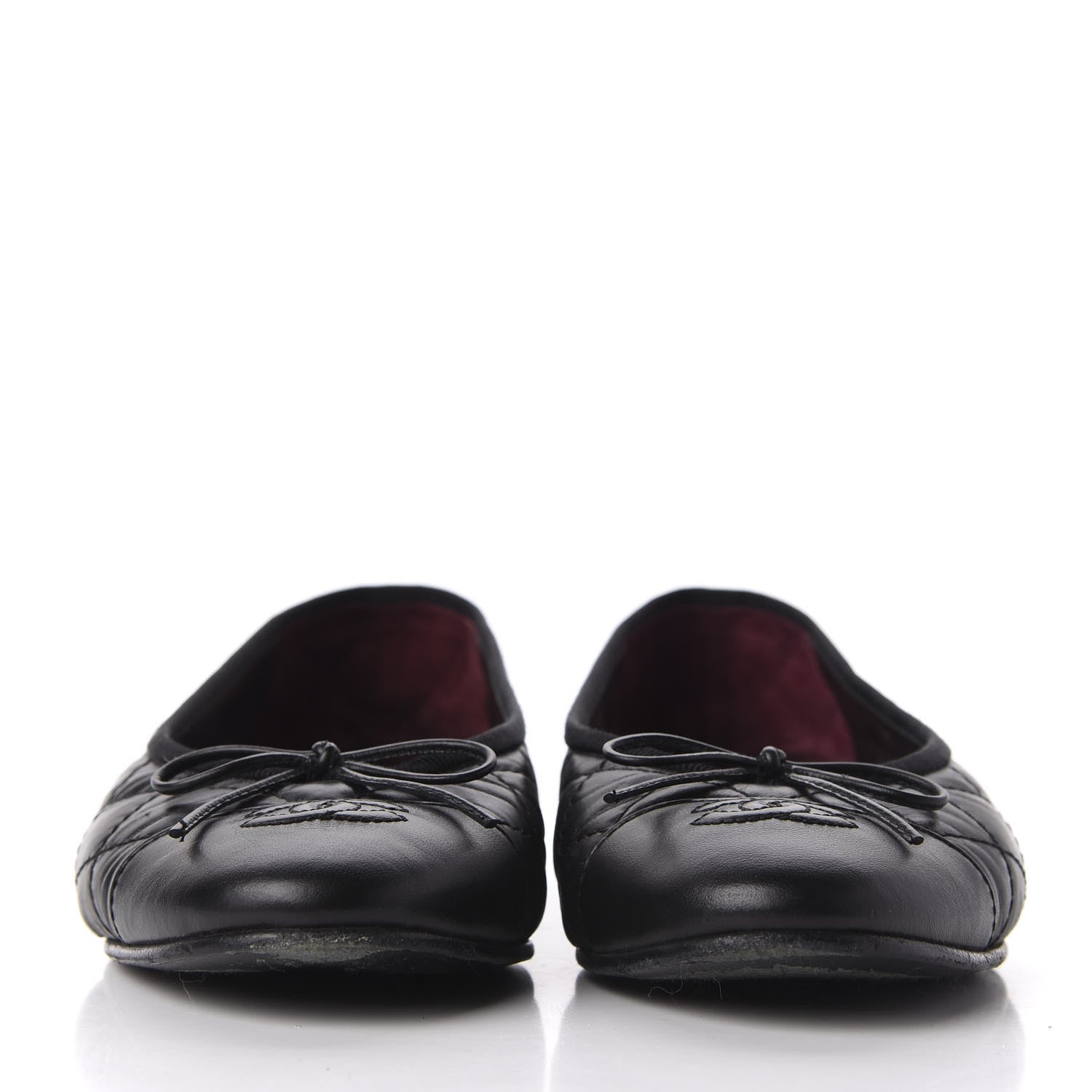 Chanel Aged Calfskin Quilted CC Cap Toe Ballerina Flats 37.5 Black 3 of 14