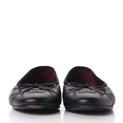 Chanel Aged Calfskin Quilted CC Cap Toe Ballerina Flats 37.5 Black 3 of 14