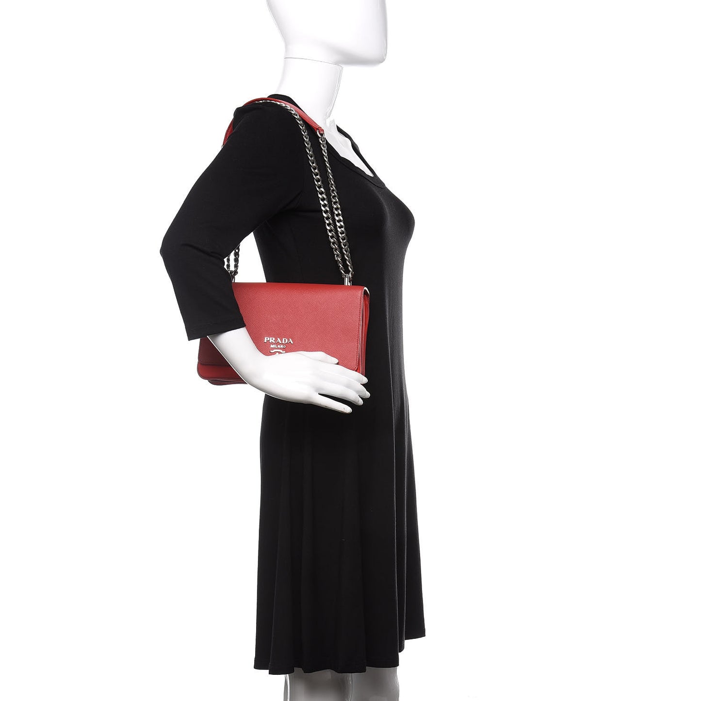 Saffiano Tessuto Nylon Chain Shoulder Bag Rosso