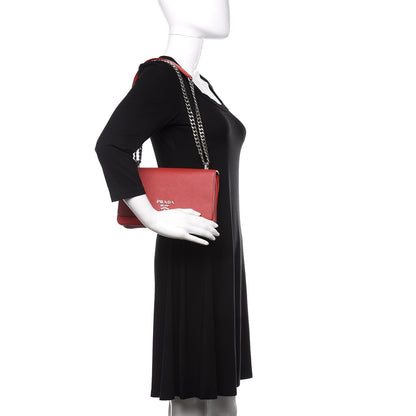 Prada Saffiano Tessuto Nylon Chain Shoulder Bag Rosso 3 of 11