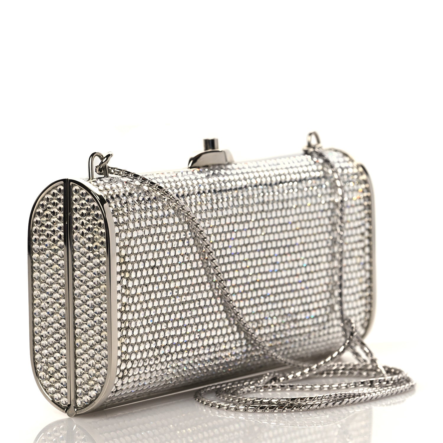 Judith Leiber Swarovski Crystal Minaudiere Clutch Silver 2 of 9