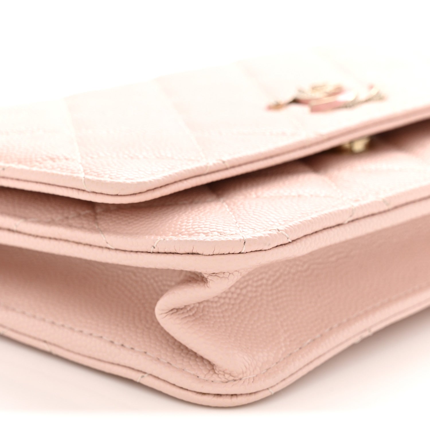 Chanel Caviar Quilted Crystal Enamel CC Wallet On Chain WOC Light Pink 9 of 12