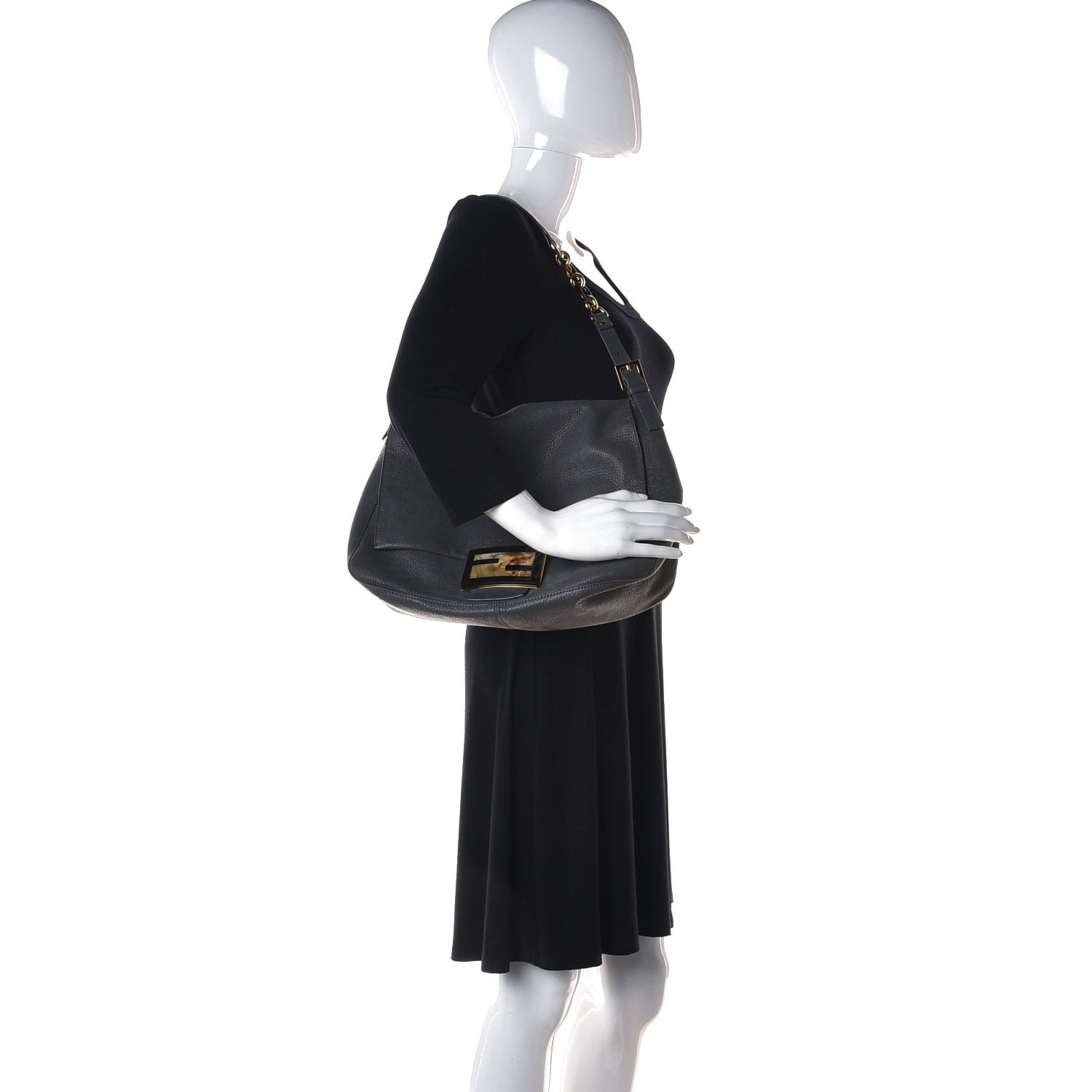 Fendi Vitello Savana Big Mama Baguette Grigio Tartaruga Natural 2 of 13