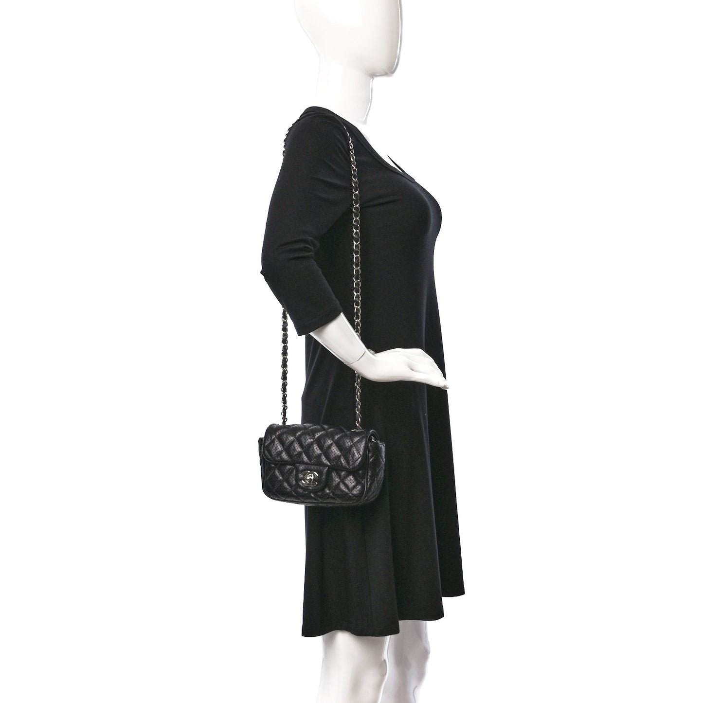 Lambskin Perforated Mini Rectangular Flap Black