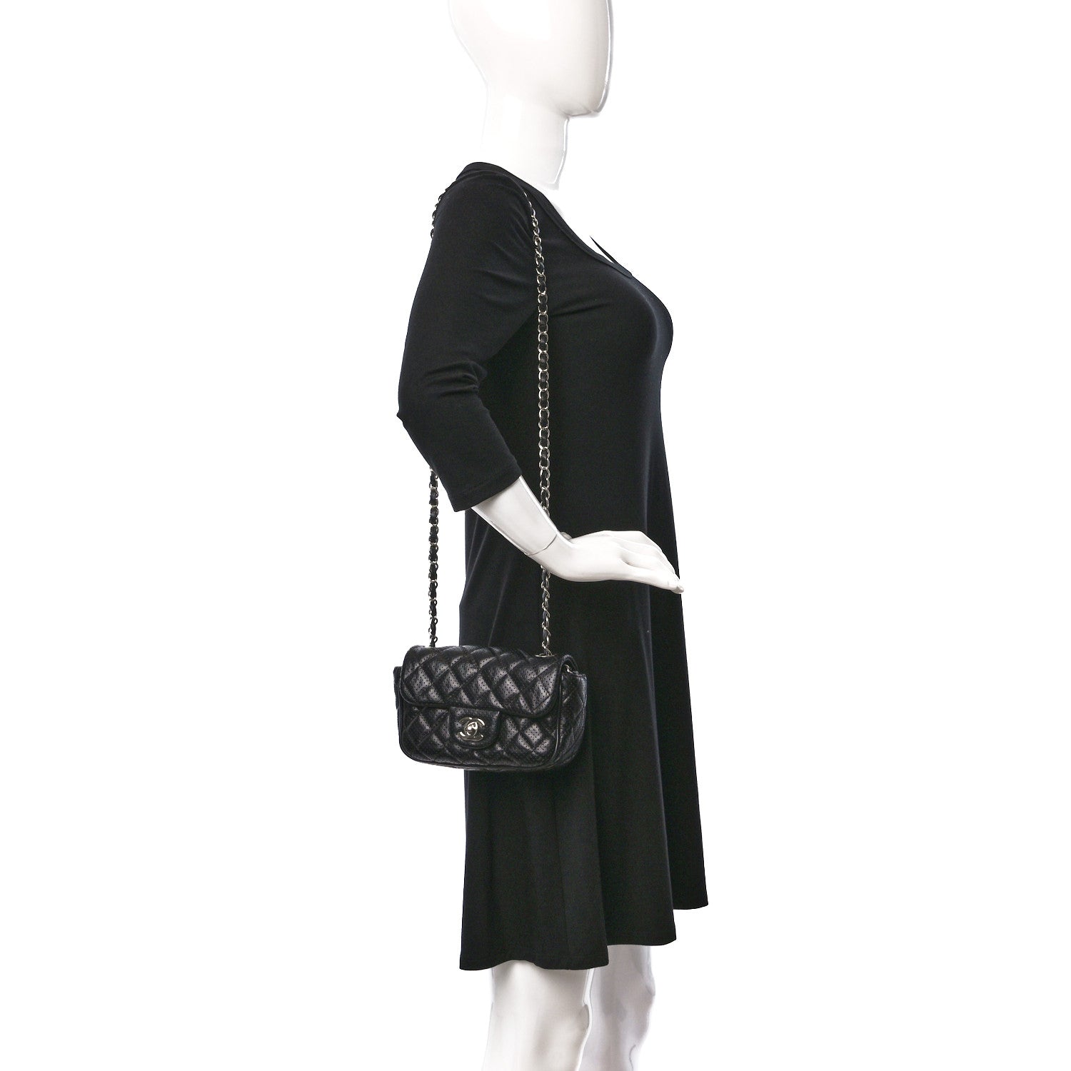 Chanel Lambskin Perforated Mini Rectangular Flap Black 2 of 11
