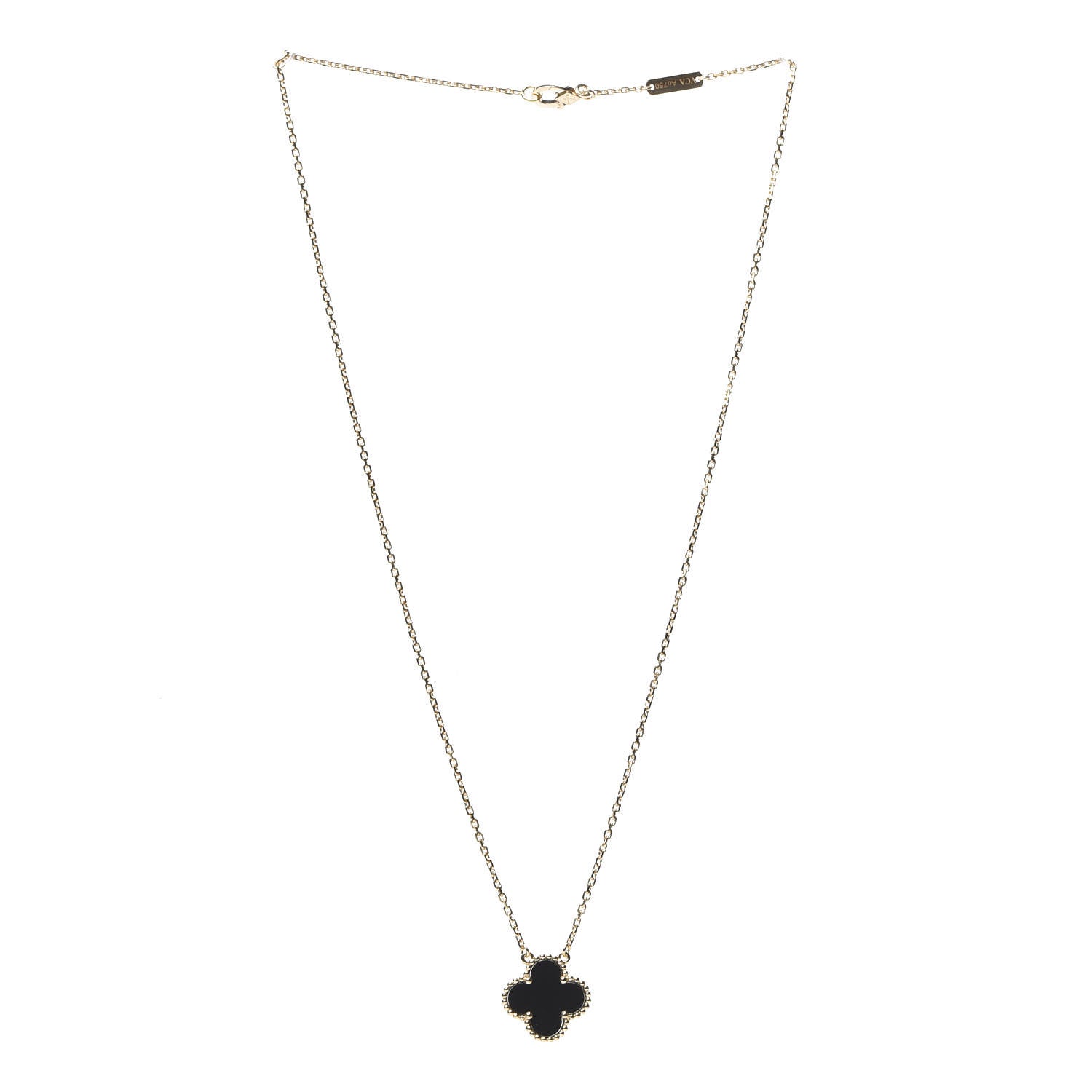 Van Cleef & Arpels 18K Yellow Gold Black Onyx Vintage Alhambra Pendant Necklace 2 of 6