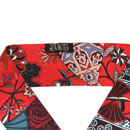Hermes Silk Fleurs et Papillons de Tissus Twilly Rouge Bordeaux Bleu 4 of 4