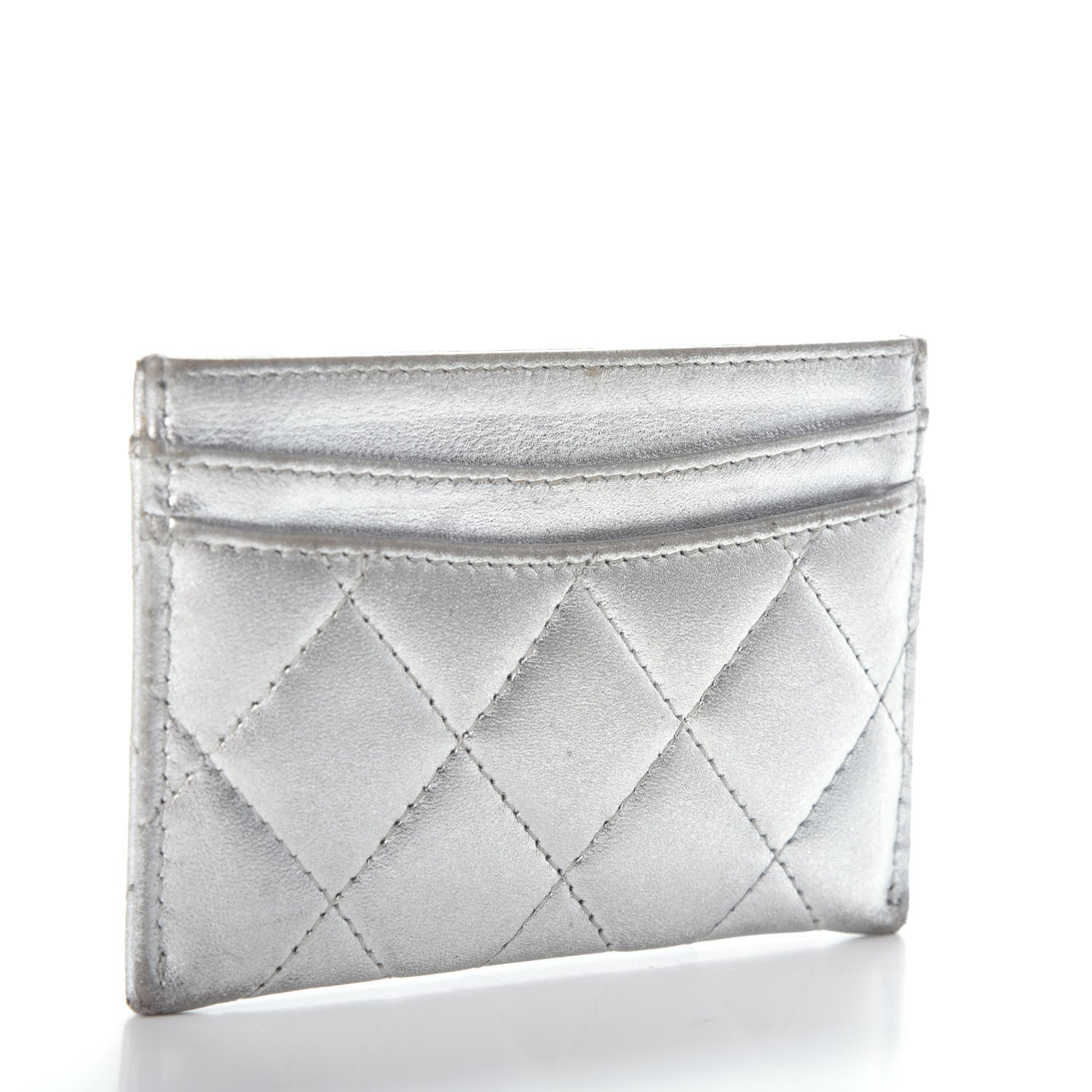 Chanel Metallic Lambskin Quilted CC Card Holder Silver 3 of 8