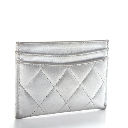 Chanel Metallic Lambskin Quilted CC Card Holder Silver 3 of 8
