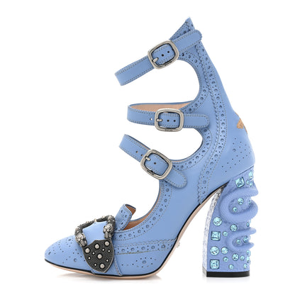 Gucci Calfskin Queercore Mid Calf Loafer Pumps 37 Sky Blue 1 of 13