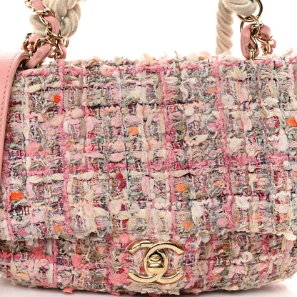 Chanel Tweed Mini Pearl Handle Flap Pink Beige Orange Ecru 8 of 10
