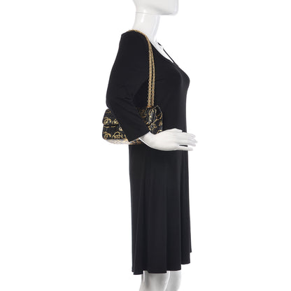 Chanel Calfskin Crocodile Embossed Graffiti 2.55 Mini Cocodile Reissue Flap Black Gold 2 of 10